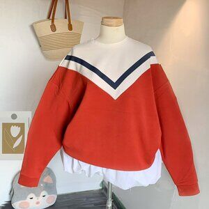 Retro Colorblock Sweatshirt Red White Navy Cropped